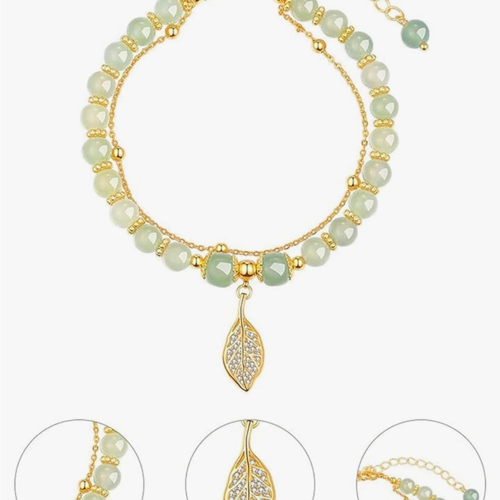14k Gold Plated Jade Crystal Bracelet - Picture 3 of 3